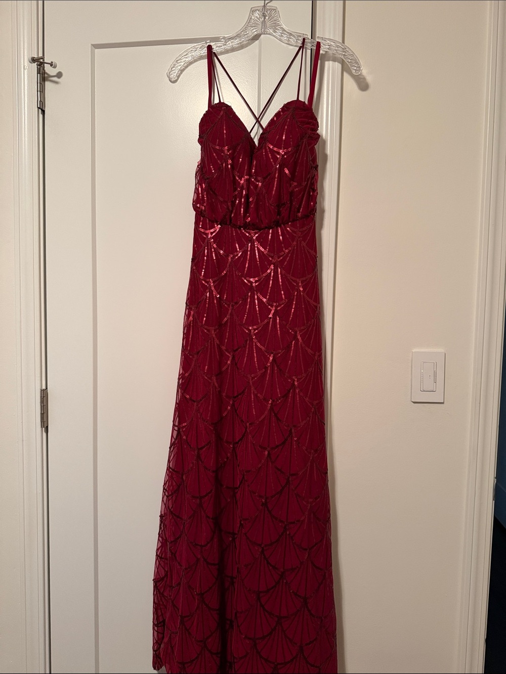 Red Sequin Maxi Dress with Crisscross Straps